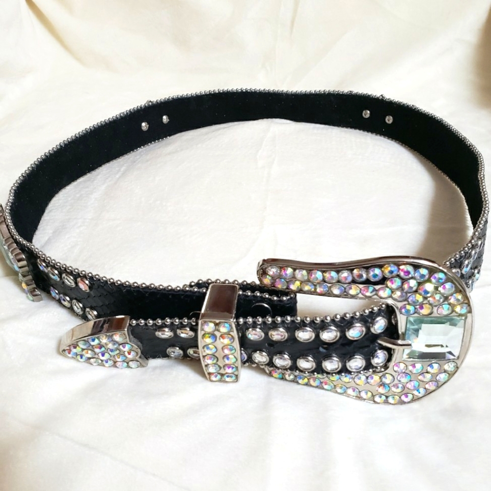 WESTERN C&R Black studded statement Belt Genuine leather ML